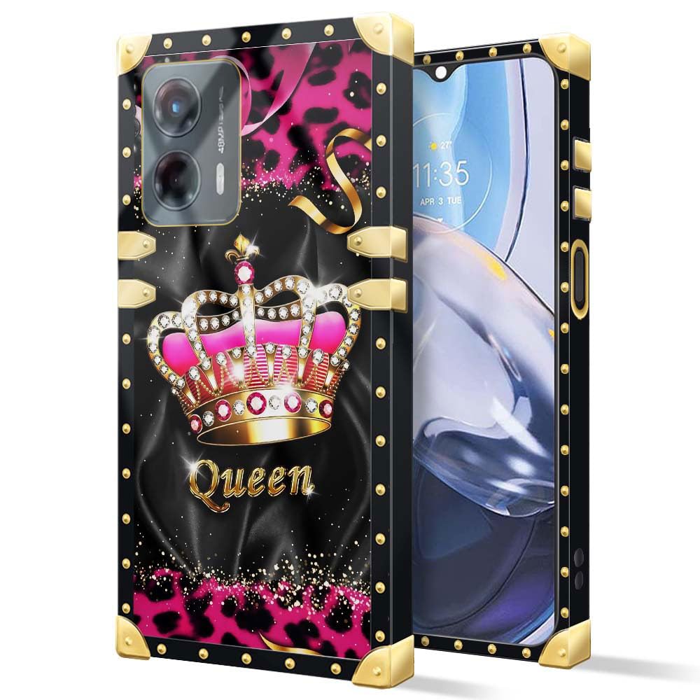 YiXinBB Compatible with Motorola Moto G 5G 2023 Case, J Crown Queen Leopard Print Luxury Elegant Soft TPU Shockproof Protective Metal Decoration