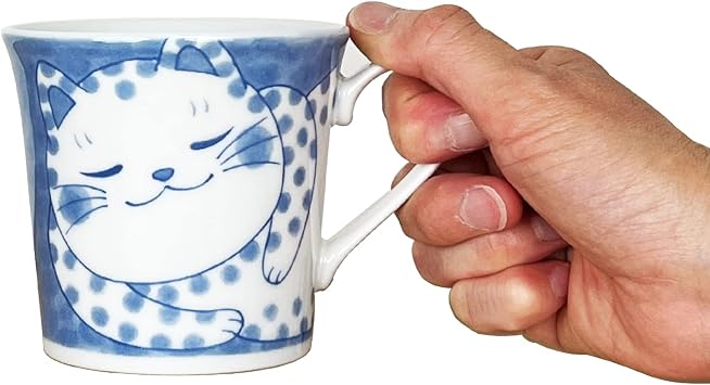Japanese Ceramic Mug with Gift Box-Nekochigura Teacup Series-10 fl oz Japanese Yunomi Pottery Green Tea Coffee Mug Soup Cup, Hot or Cold drinks, Dishwasher and Microwave safe (Buchi)