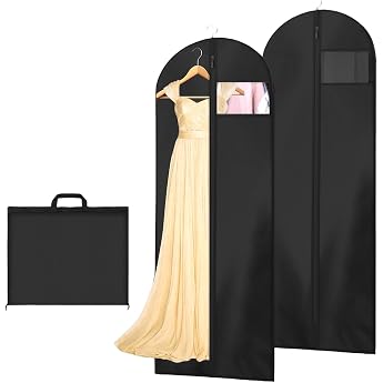 180 x 60 cm Garment Bag Pack of 2 Foldable Garment Covers with Handles Breathable Garment Bags with Zip Moisture for Wedding Dresses Evening Dresses Black