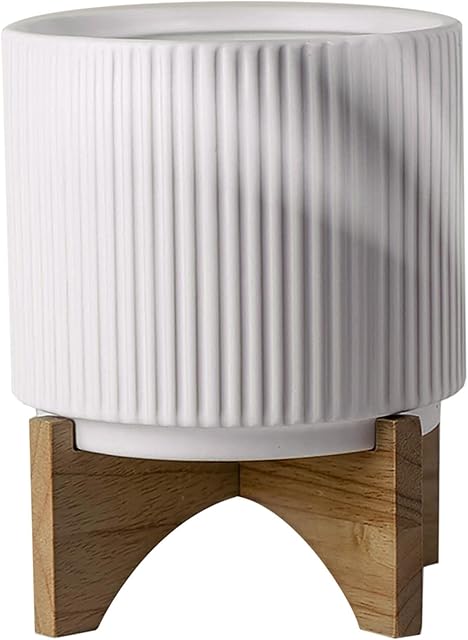Leaf Ceramic Planters with Optional, 21cm White with Stand