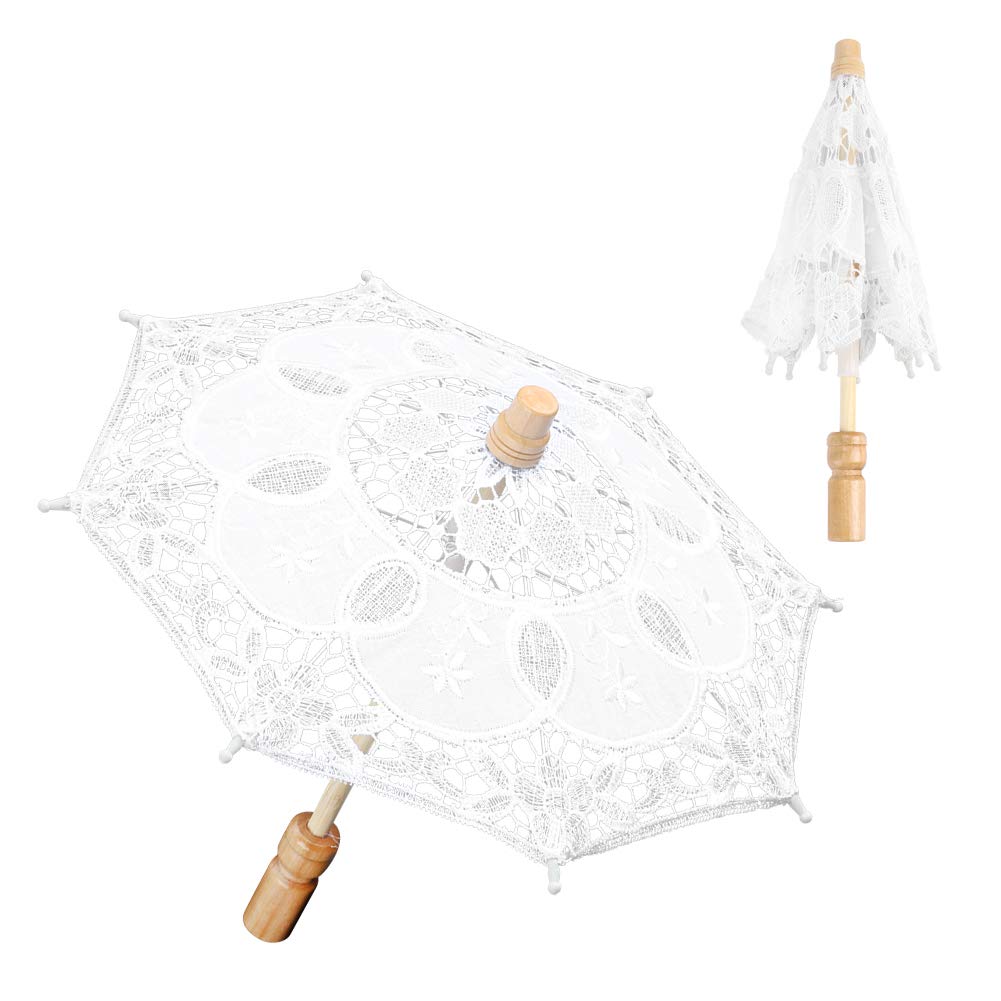 Vintage Parasol Umbrella, Lace Parasol, Small Lace Parasol Umbrella Photo Prop Umbrella for Decoration Photo Tea Party (White Small)