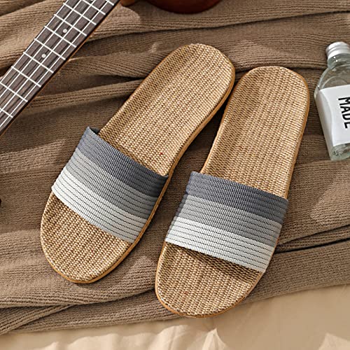 Straw Slippers Open-Toe Flat Sandals House Slip on Bath Spa Summer Pool Non-Slip Slide Sandals for Men Size 10/11/122
