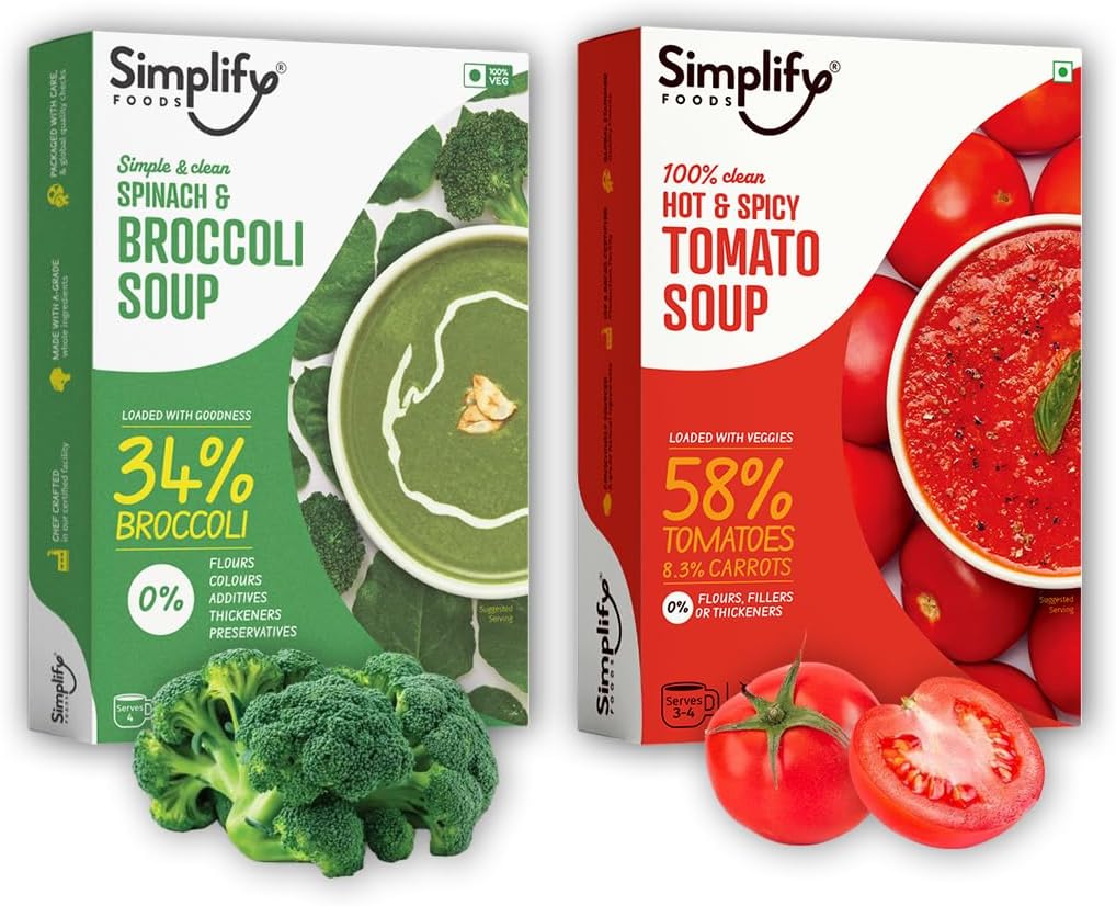 - Tomato Soup and Spinach & Broccoli Soup - Pack of 2 (Serves 5 to 6) I Each Makes 500ml | 0% Additives and Preservatives