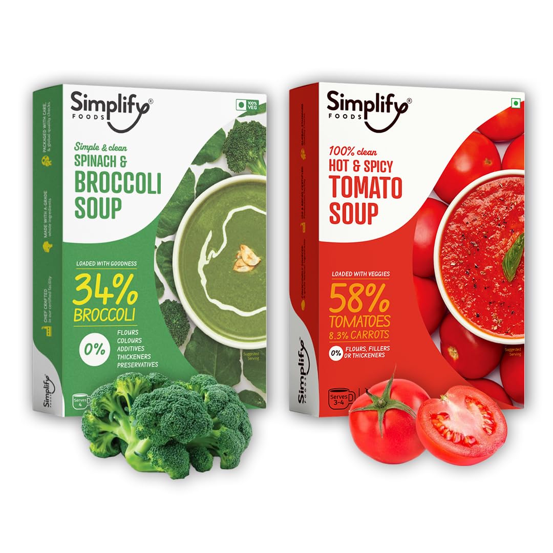 Tomato Soup and Spinach & Broccoli Soup - Pack of 2 (Serves 5 to 6) I Each Makes 500ml | 0% Additives and Preservatives