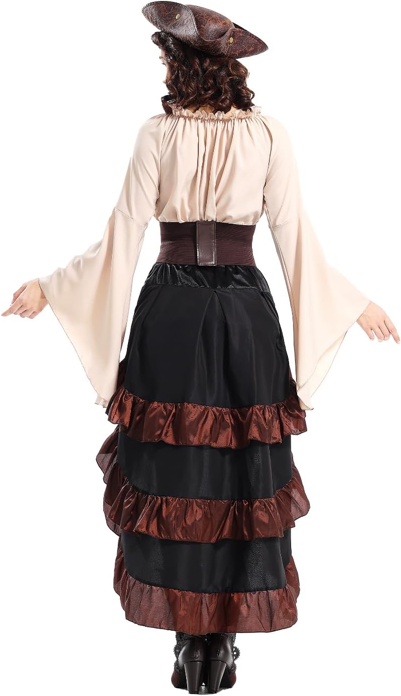 Seasons Women's Pirate Costume, Renaissance Style with Corset, Skirt and Waist Belt, Party Halloween Outfit for Adults - Image 4