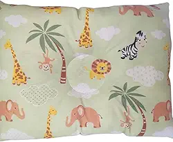 Travesseiro Anatômico Bebê Mundo Animal para Berço e Carrinho Safari Verde 27x37cm Fibra Siliconada Hipoalergênica Algodão