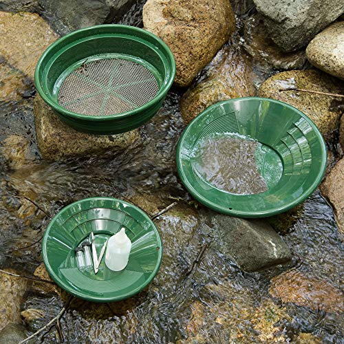 Se Gold Panning Mining Accessories Kit - Includes 10" 14" Gold Pans, 1/2" Sifting Screen, 2 Gold Vials, Snuffer Bottle, Tweezers, 7 Pieces #TOP4