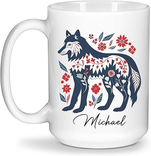 Miniatura 16 de Taza de café escandinava vintage, arte floral nórdico con ciervos, taza de café personalizada con nombre para amantes del arte popular, regalo para
