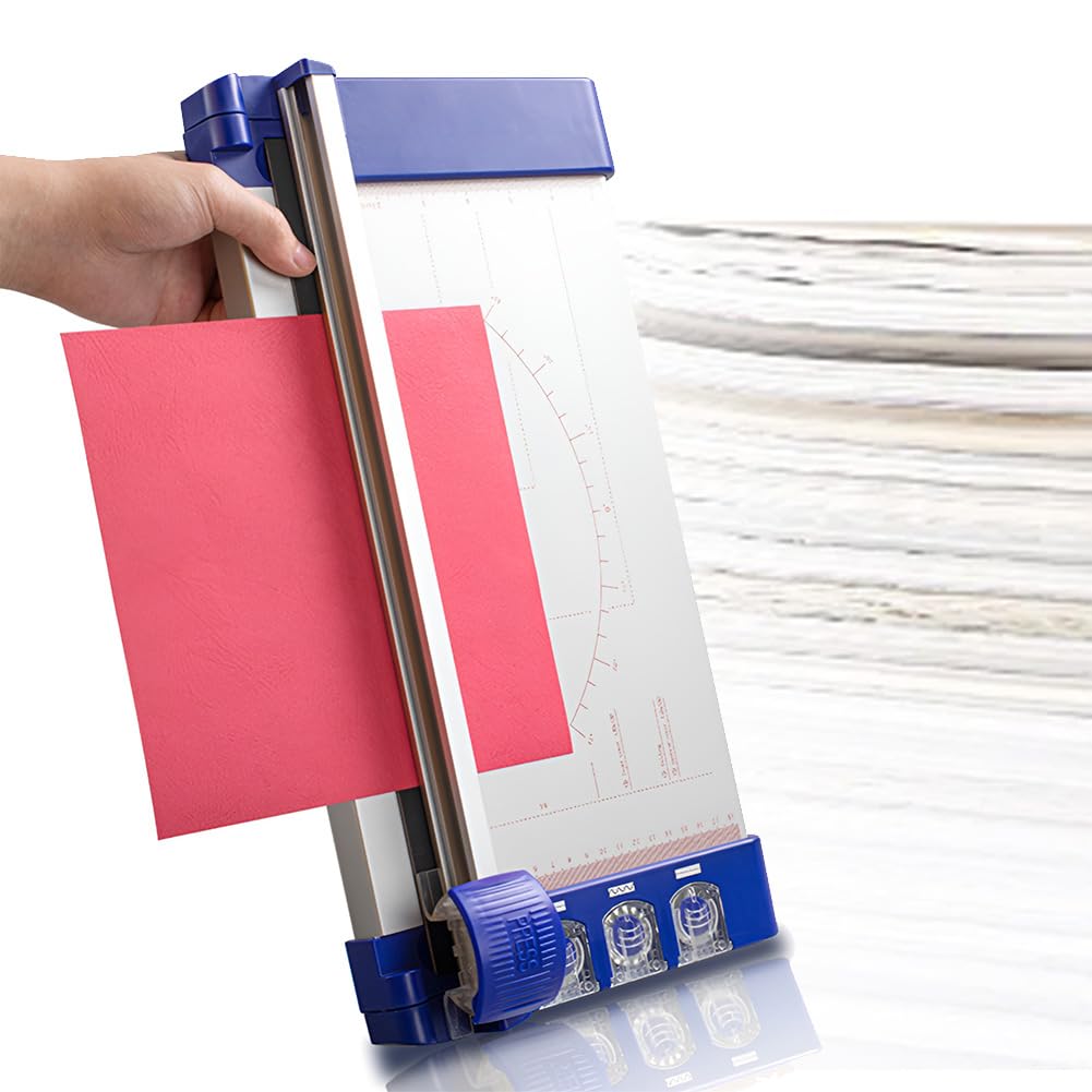 Taglierina di Carta Portatile, Taglierina di Carta Manuale, Coltello da Taglio Multifunzionale, con 3 Lame Diverse (Dritto/Ondulato/Punteggiato), Righello Trasparente sulla Superficie