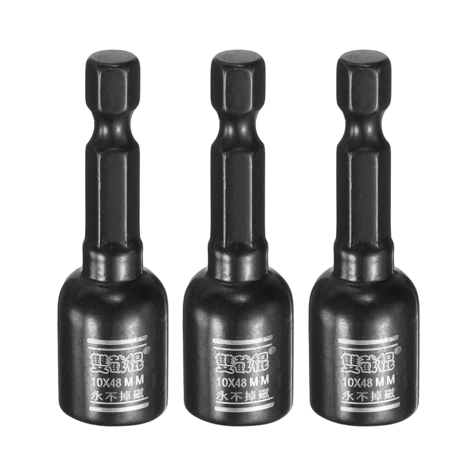 sourcing map 3pcs Nut Driver Drill Bit 10mm Metric Socket 1/4" Hex Shank 2" (50mm) Long Magnetic 6-Point Sockets Quick Change CR-V Steel Bolt Setters for Power Drill Drivers
