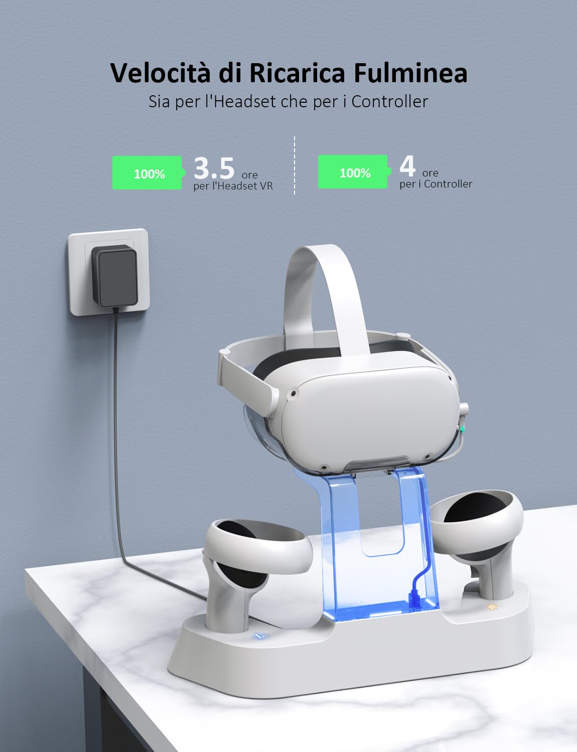 NexiGo della Ricarica Dock per Oculus Quest 2, Supporto per Display per Cuffie e Supporto per Controller, 2 Batterie Ricaricabili, Cavo Magnetico