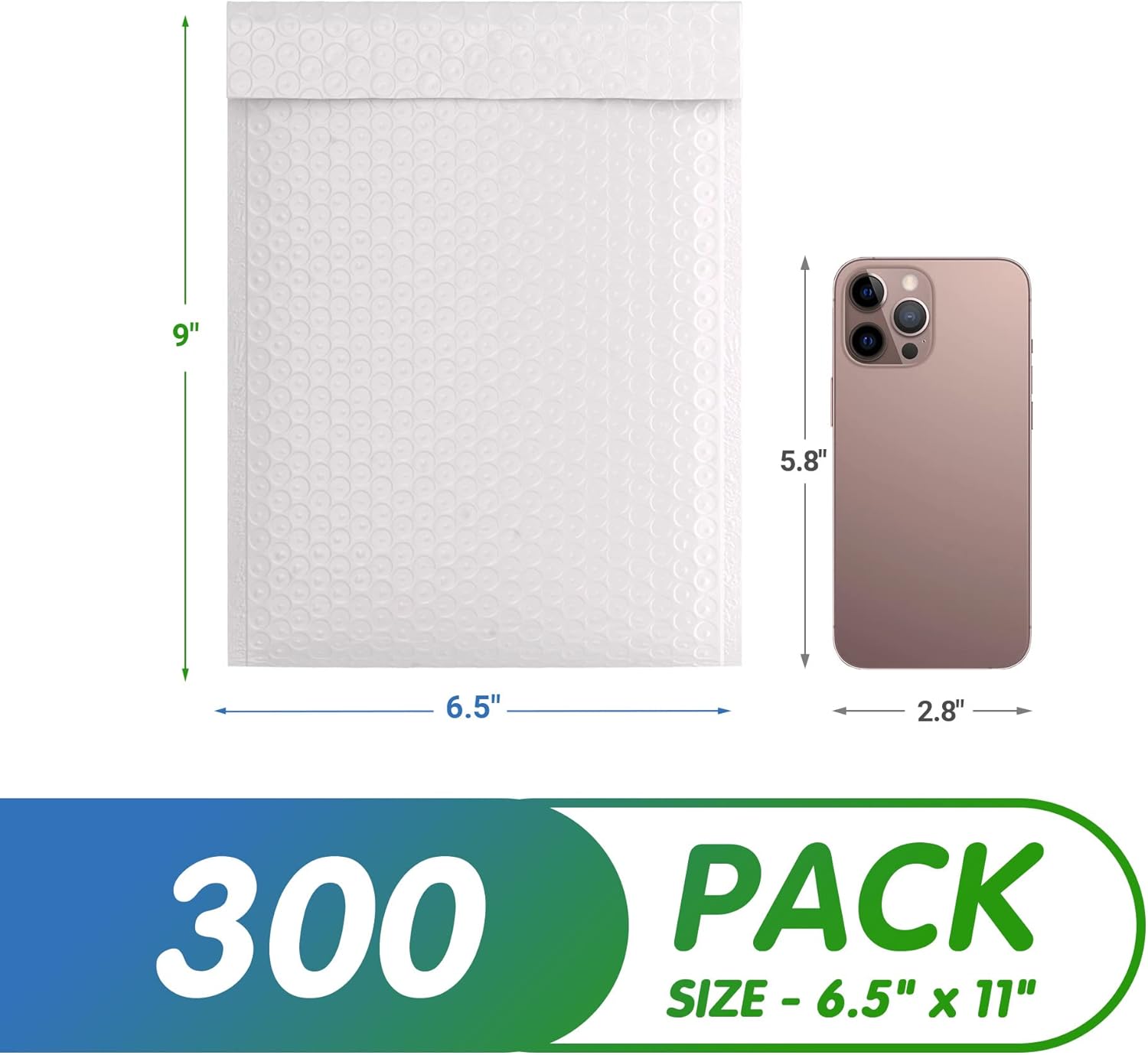 AMZ White Poly Bubble Mailers 6.5 x 9 Padded Envelopes 6 1/2 x 9 Pack of 300 Poly Cushion Envelopes with Peel and Seal, Mailing, Shipping, Packing and Packaging