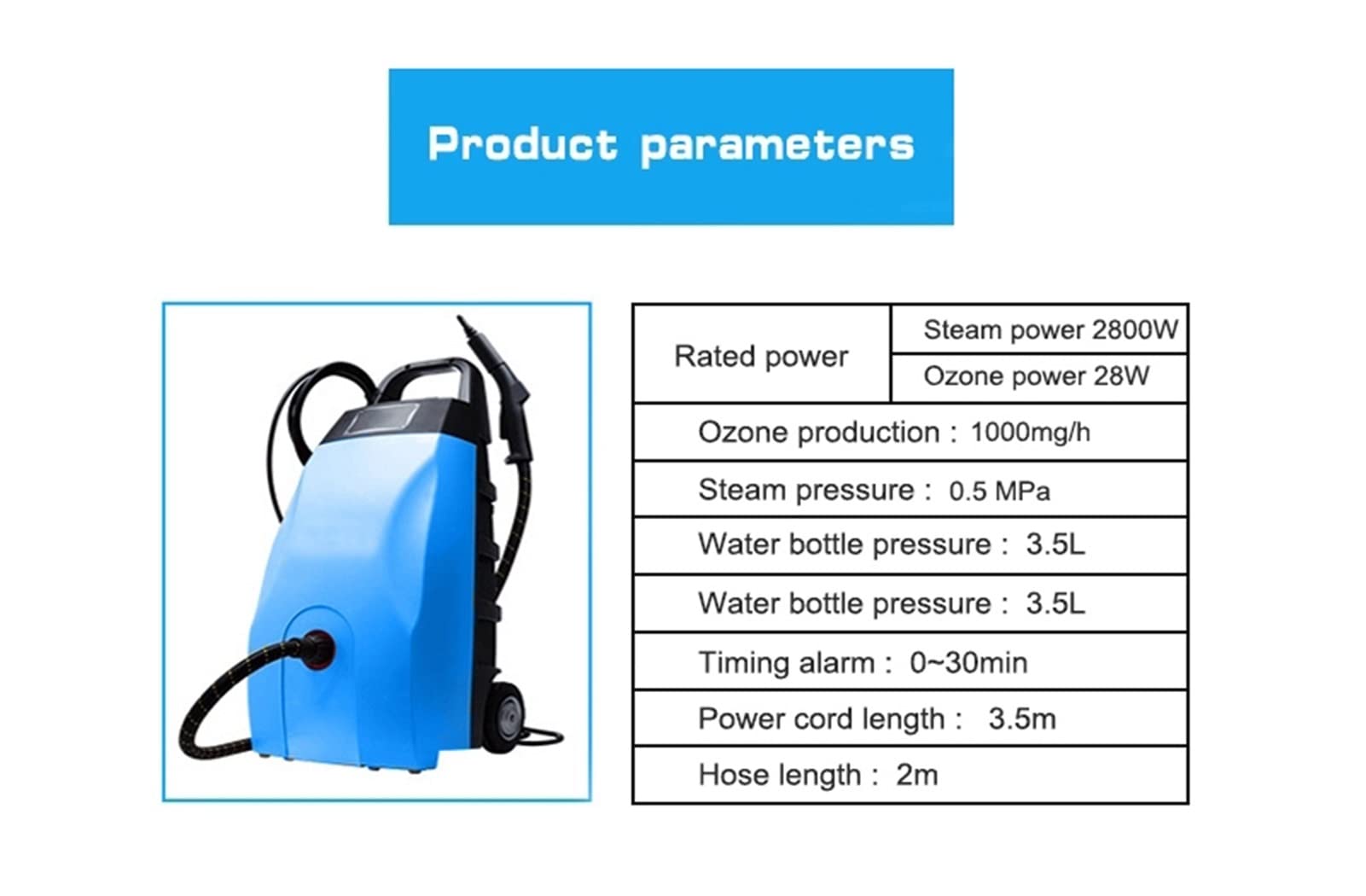 Steam Mop Heavy Duty 2800W Pulitore a Vapore ad Alta Pressione 1000mg/H Generatore di ozono Macchina per la Pulizia Mobile Professionale per Pavimenti e finestre