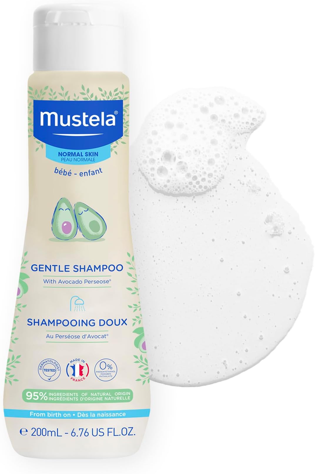 Mustela Baby Gentle Shampoo with Natural Avocado - Hair Care for Kids of all Ages & Hair Types - Tear-Free & Biodegradable Formula - Various Sizes - 1 or 2-Pack