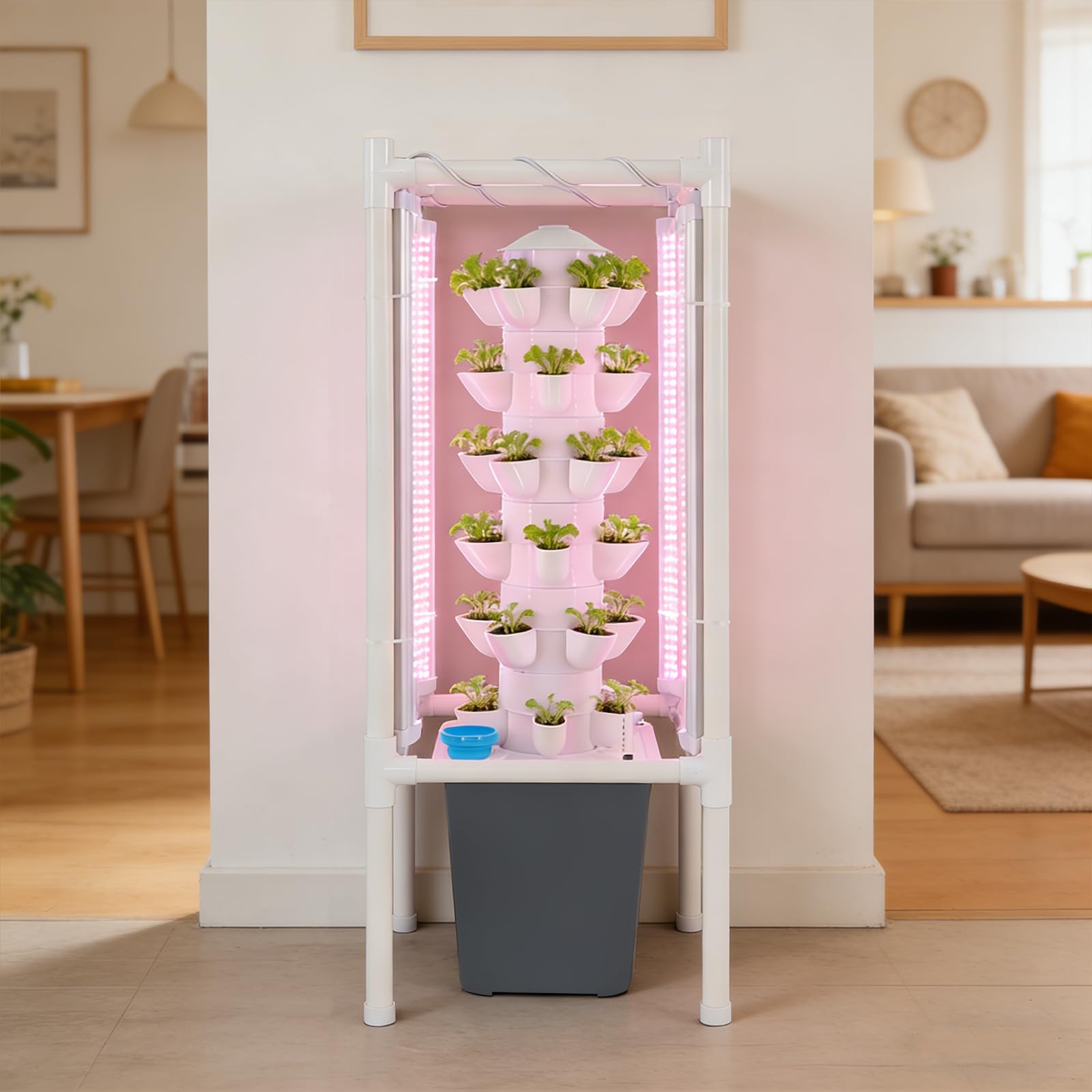 Kit de cultivo hidropónico vertical, sistema hidropónico gris con 30