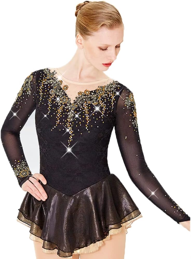 Women's Girl' Figure Skating Dress Ice Skating Performance Costume Roller Competition Wear with Rhinestones Handmade
