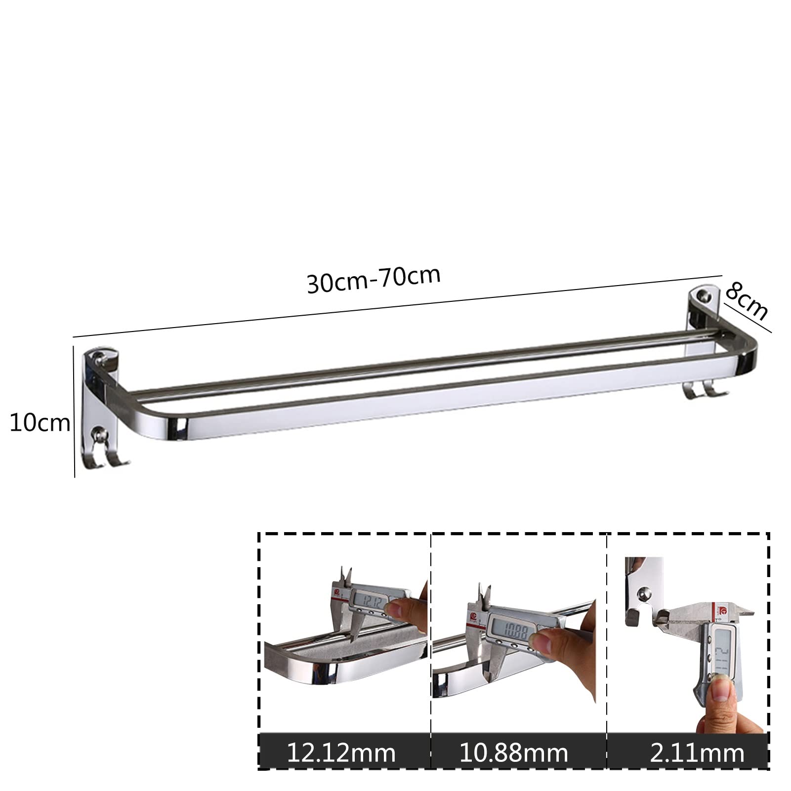 Toalla de 30 cm / 40 cm Medina de Pared montada con Ganchos de Pared, Soporte de Toalla de Mano con Acero Inoxidable Impermeable de Barra Doble, Estante de Toalla de Percha en el baño/Cocina