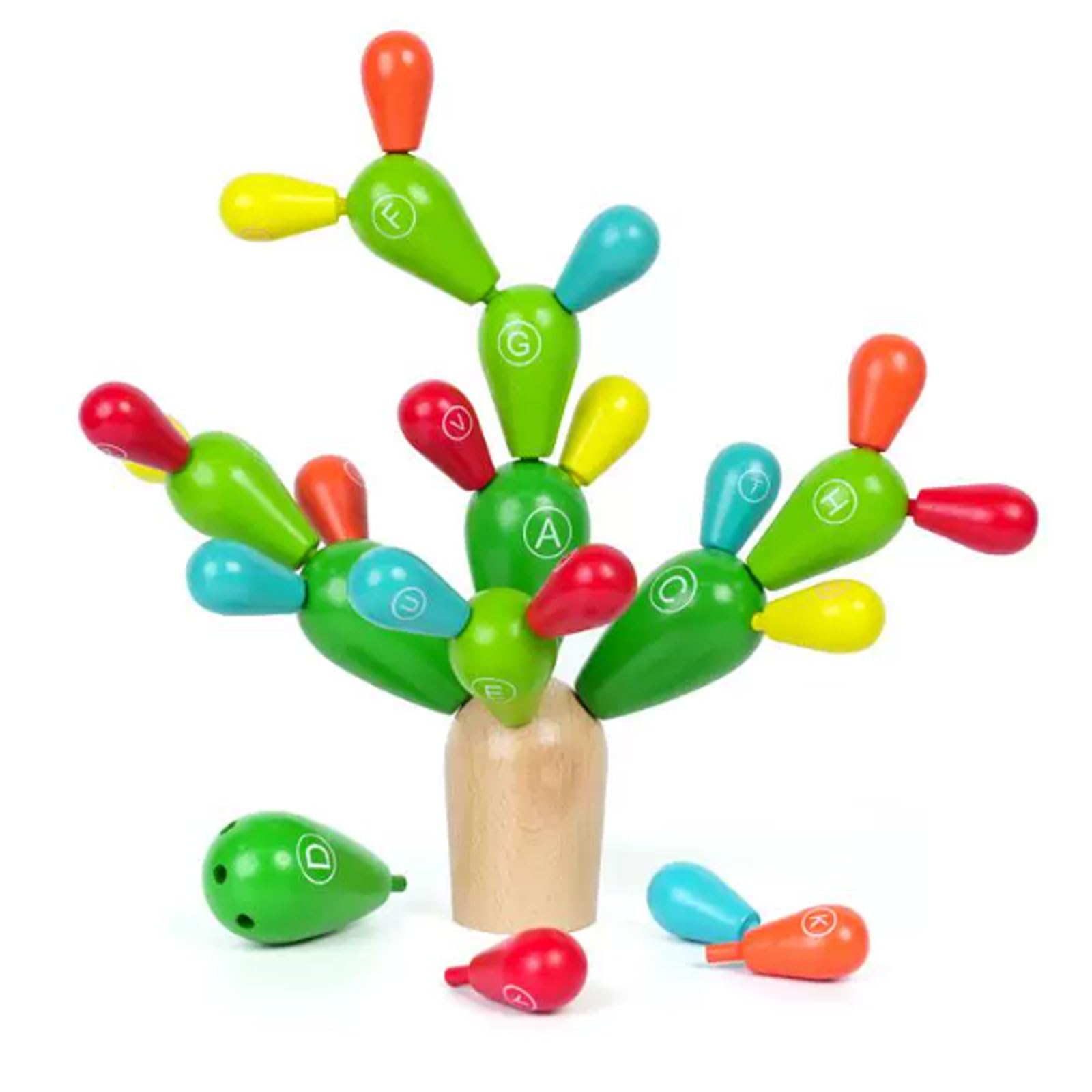 ttnmrc Montessori Wooden Letter Cactus Stack Toy | Alphabet Balance Building Blocks | Preschool Educational Learning Toy