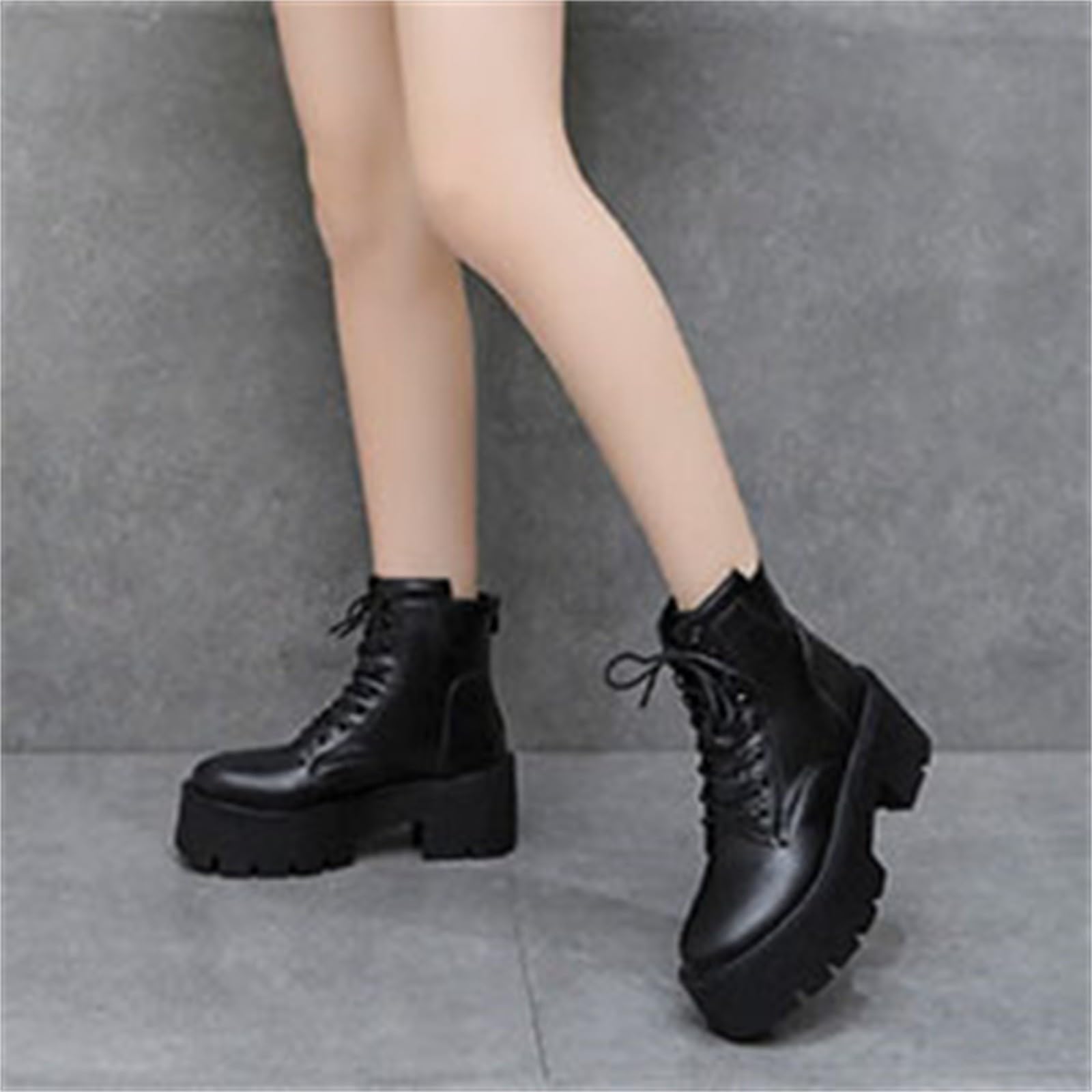 Genérico Botines Mujer Vestir con Cordones Plataforma Botas Punta Redonda Elegantes Zapatos Suaves Cómodas Caminar Bota Informales Antideslizantes Botin para Otoño Invierno Trabajo Paseo y Uso Diario