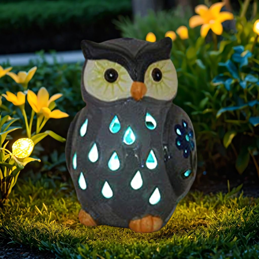 ASTRAEUS Porcelain Owl Solar Landscape Lights Figurine, Color