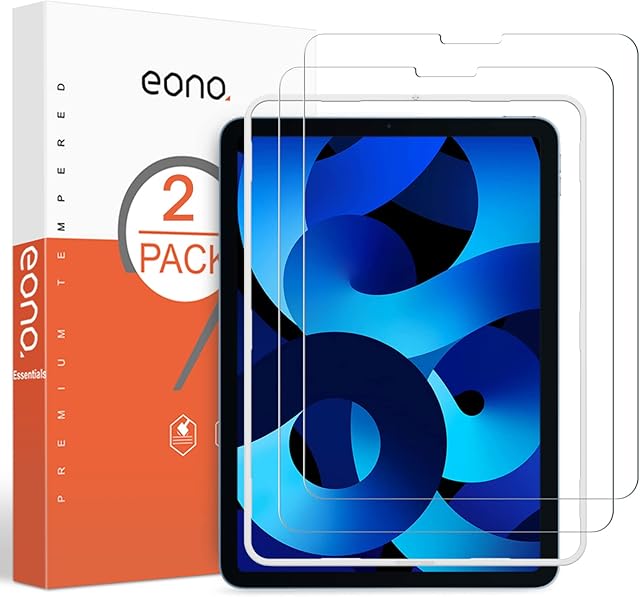 Amazon Brand - Eono Screen Protector for iPad Air 5, iPad Air 4, iPad Pro 11 Inch, Tempered Glass Film, Alignment Frame, Anti-Scratch, Bubble Free, 2 Pack