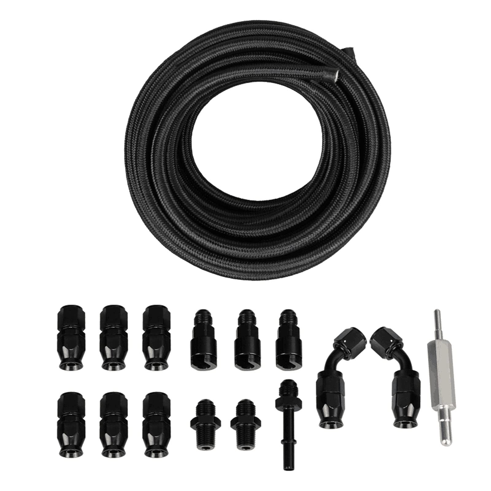Juego de accesorios de línea de combustible 6AN de 3/8 pulgadas, PTFE y manguera de tubería de combustible de goma, juego adaptador de manguera de combustible a prueba de fugas con conectores