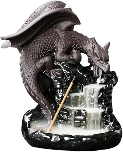 Vista 20 de Quemador de incienso de dragón con alas de arena morada, creativo, castillo de cerámica, reflujo, soporte de incienso de humo, decoración