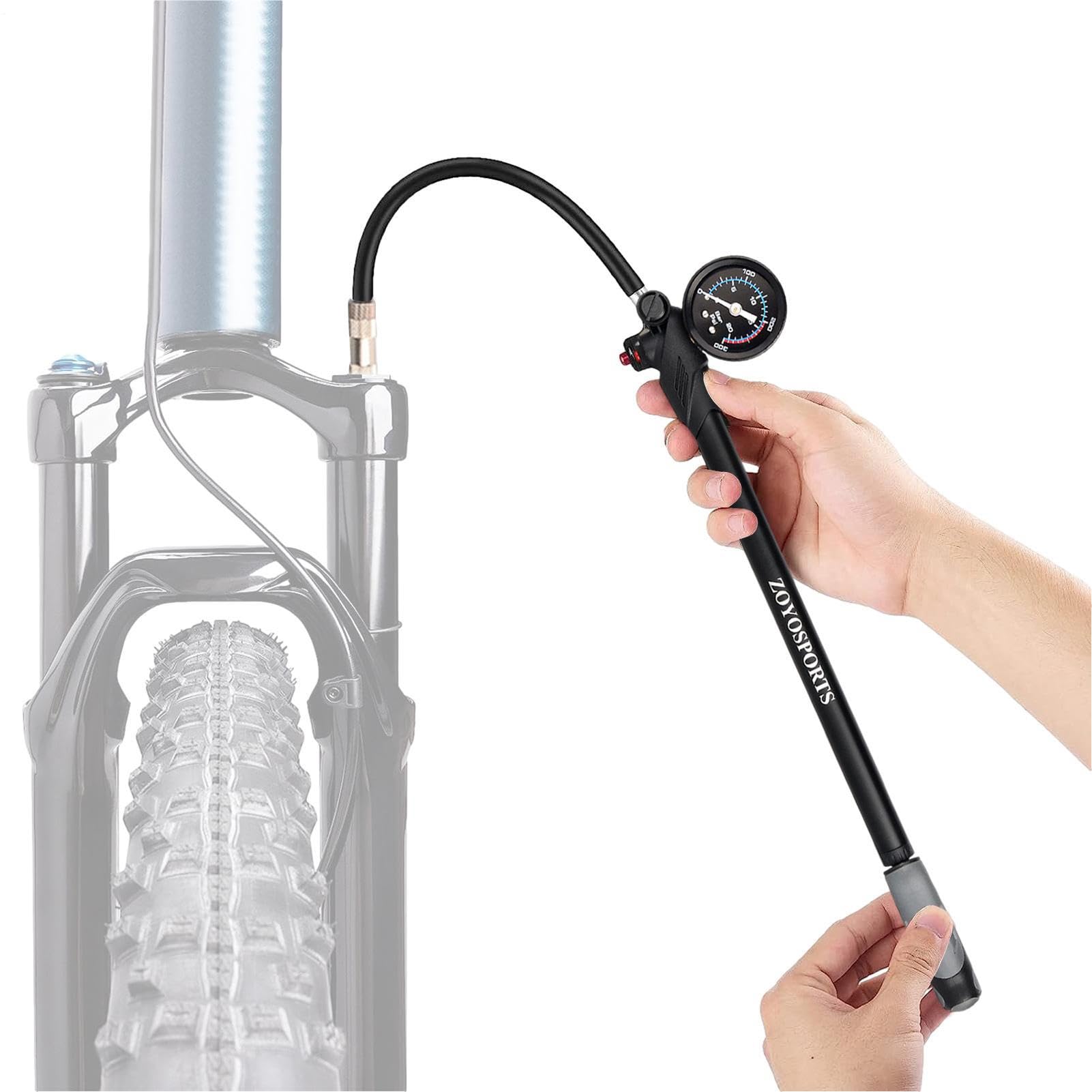 Dämpferpumpe Fahrrad, 300 Psi Hochdruck-Federungspumpe, Fahrradpumpe Mit Manometer Und Ablassventil, Mountainbike Zubehör Aus Aluminiumlegierung, 7x4x32 cm
