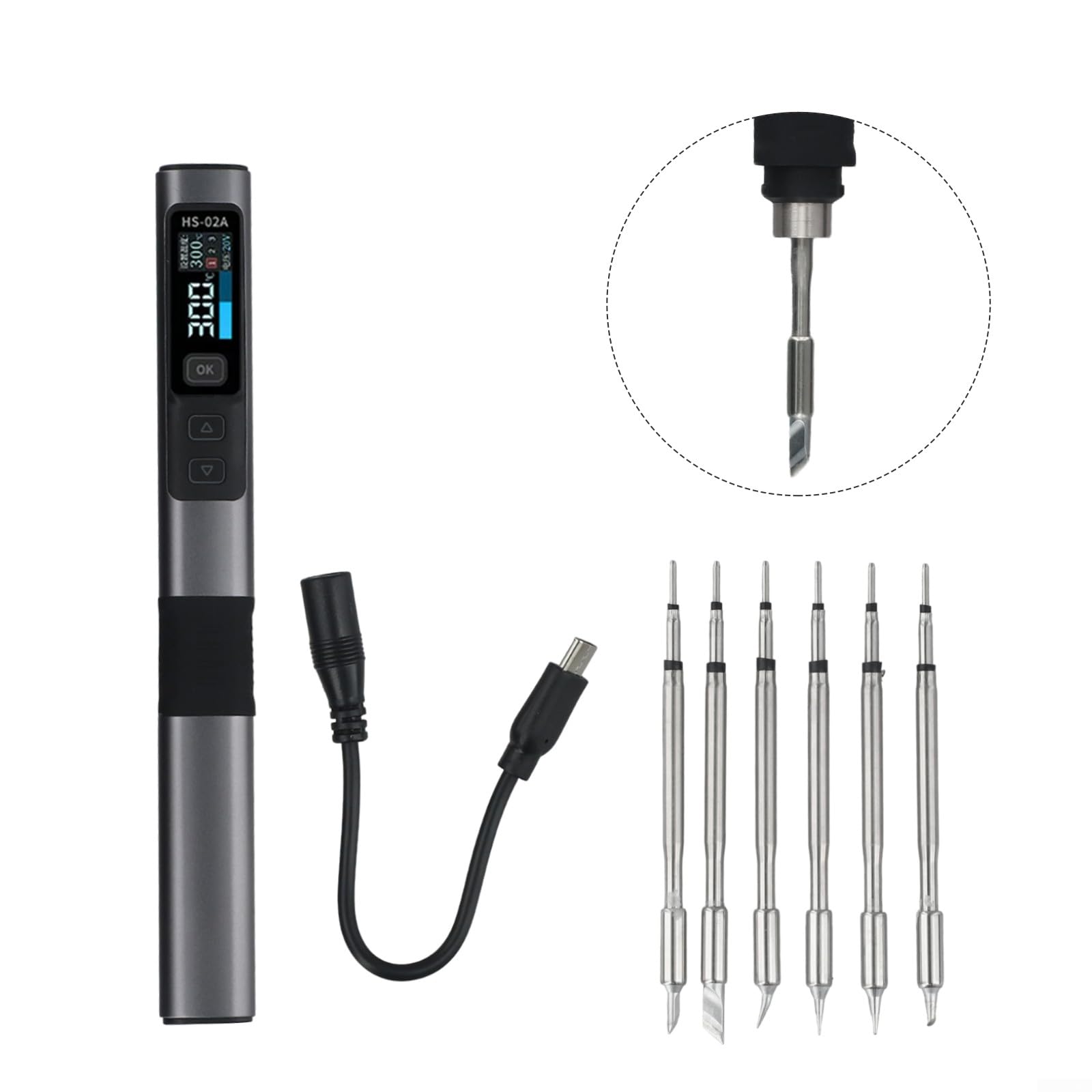 HpLive HS02A Soldador Eléctrico Inteligente con Calor Interno PD 100W Kit de Temperatura Constante con 6 Puntas de Soldadura, Soporte, Cable USB y Bolsa