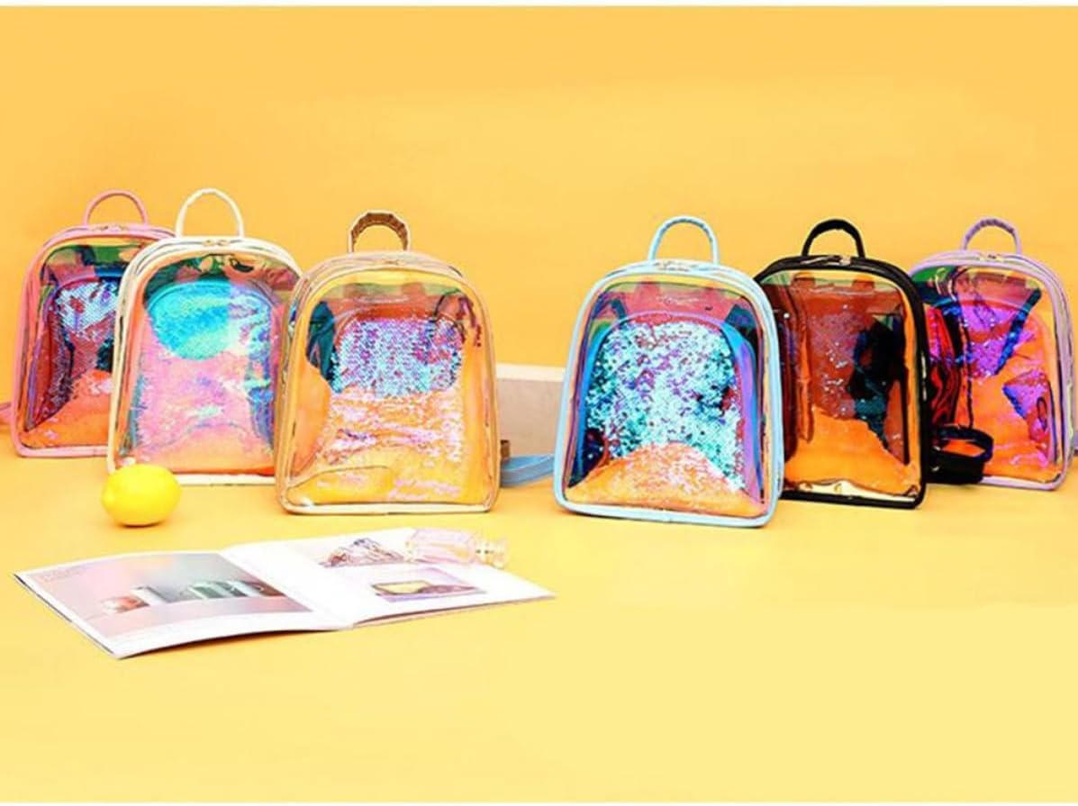 Ciieeo PVC Backpack with Small Sequin Zipper Bag Pink