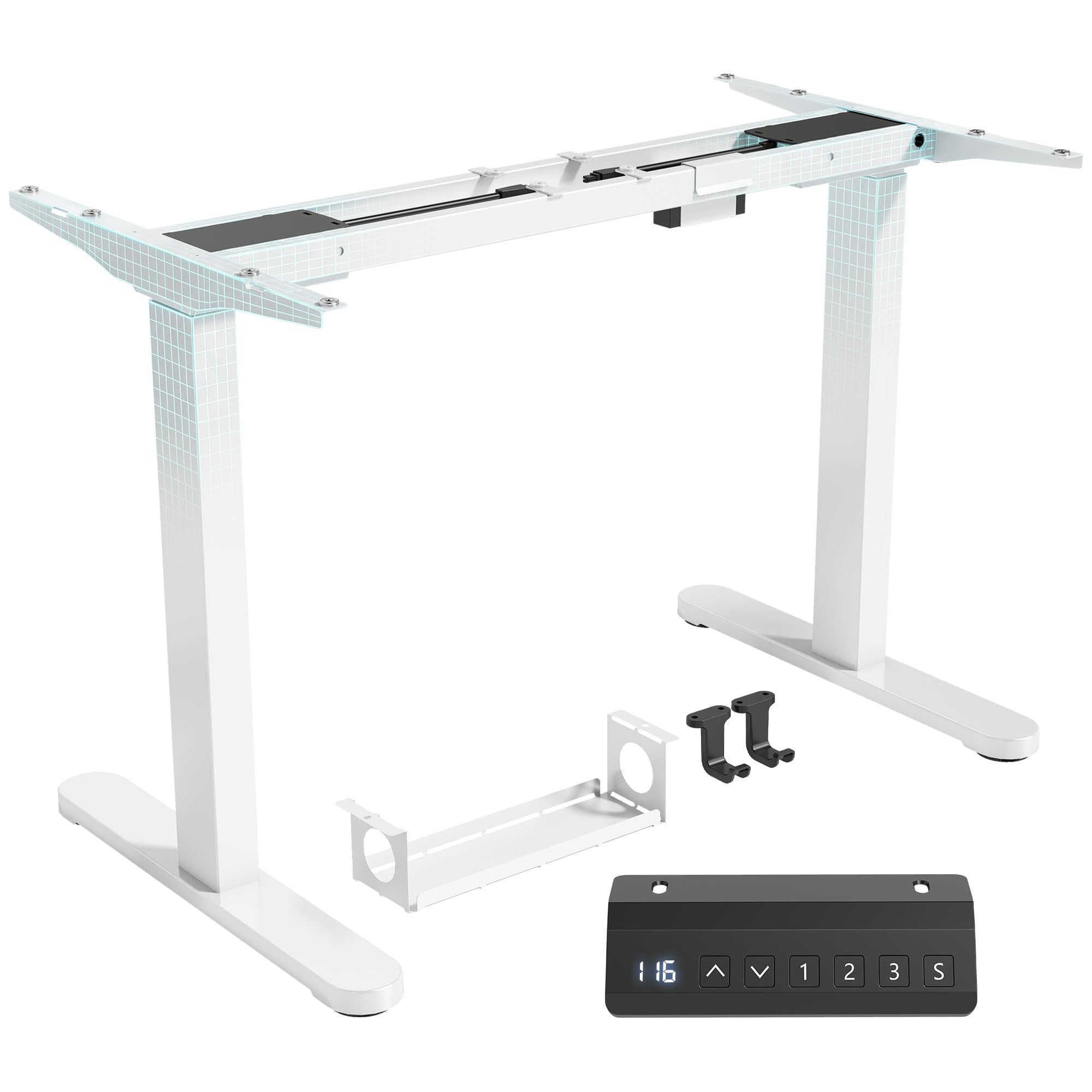 HOMCOM Support de Bureau électrique réglable en Hauteur avec 2 Moteurs et Fonction mémoire - Cadre de Table réglable en Largeur - Charge maximale : 100 kg avec Moins de Bruit - Protection Contre Les