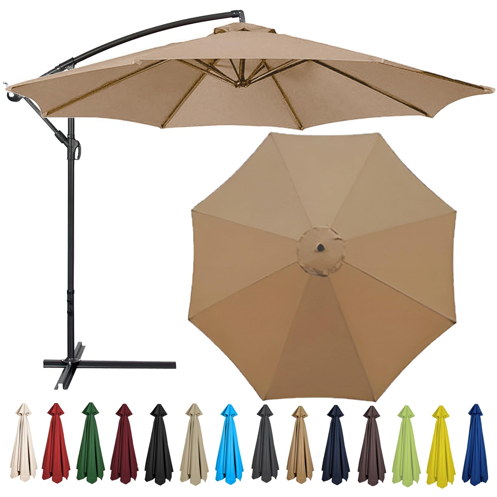Replacement Parasol Canopy 200CM 2.7M 300CM + 6 Arms/8 Arms Replacement Parasol Fabric Cover For Garden Umbrella Waterproof Anti-ultraviolet Replacement Umbrella Cloth(Color:Khaki,Size:8 ribs-2.7m(8.8 — image 1