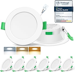 ALUSSO LED Einbaustrahler 230V 7W Dimmbar 68mm, IP44 Einbauleuchten Für Badezimmer Küche, 3000K/4000K/6500K Einbauspots, Rund Weiss 6er Set