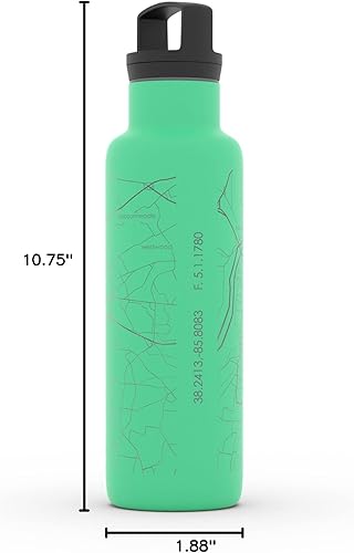 Miniatura 262 de Well Told Botella de agua aislada con mapa Chicago Illinois, grabado de acero inoxidable (21 onzas, gris muelle) botella aislada de mapa