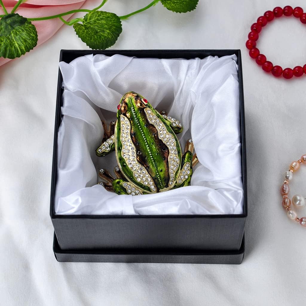 Frog Jewelry Box Golden Crystal Enameled Hand-Painted Hinged Frog Trinket Box, Elegant Home Décor & Unique Gift for Animal Lovers - Image 7