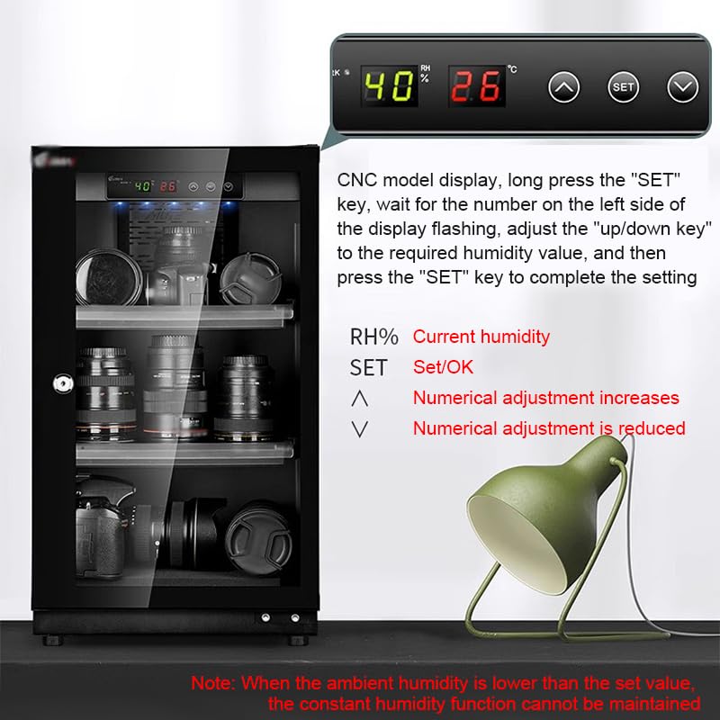 Electronic Moisture-Proof Box, Camera Photographic Equipment Moisture-Proof Cabinet, Laboratory Equipment Storage Drying Box,Black,40L