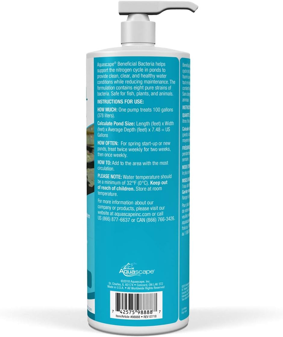 Aquascape Beneficial Bacteria Liquid Water Treatment for Ponds and Water Gardens (32 Oz / 946 ml)