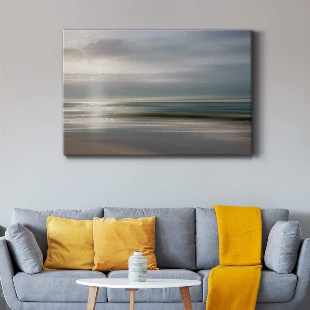Renditions Gallery Canvas Nature Wall Art Decorations Paintings & Prints Serene Grey Ocean Reflection Wrapped Canvas Pictures for Bedroom Dining Living Room Office Home Kitchen Wall Hanging - 32"x48"