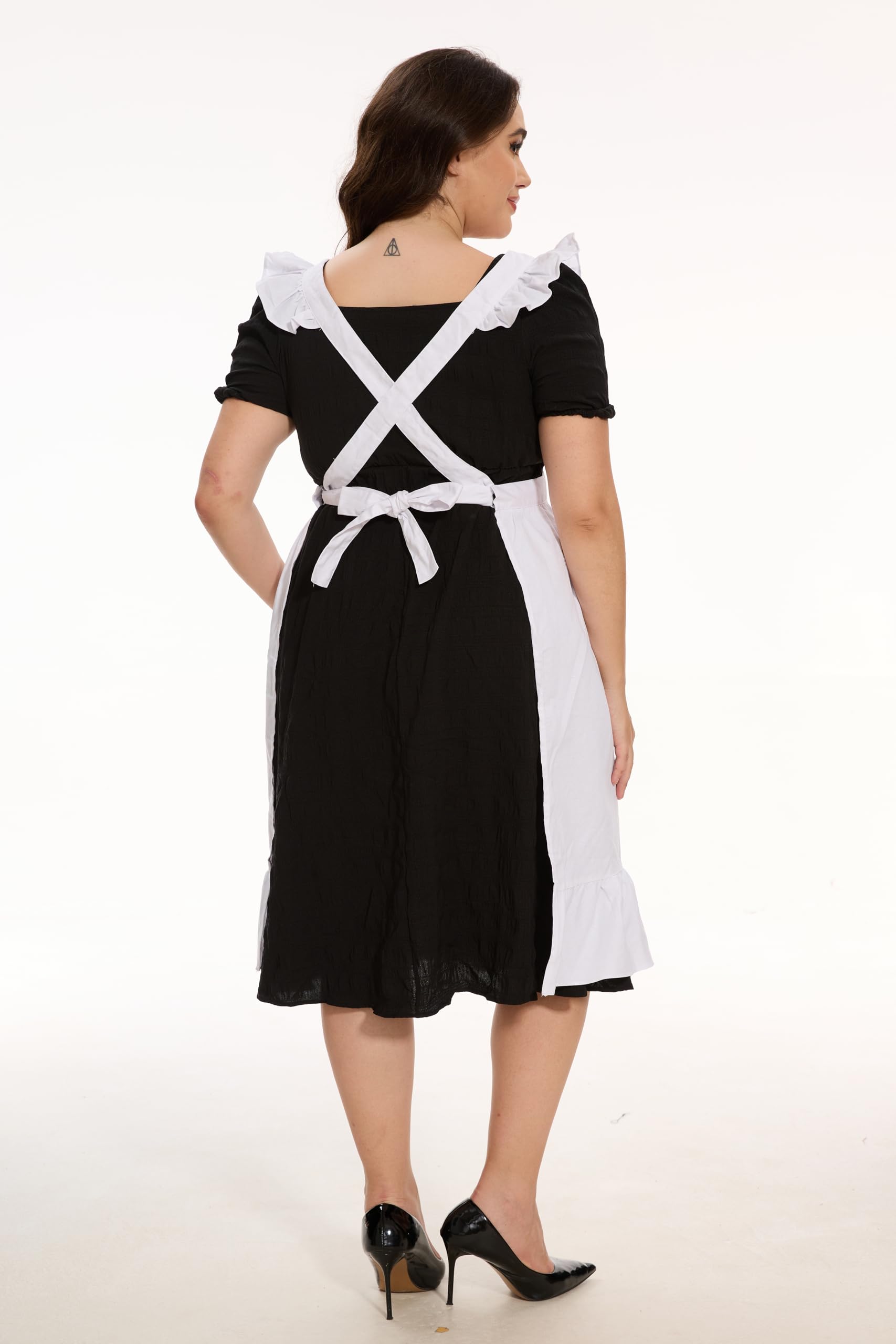 Long Maxi Cotton Ruffle Apron with Pockets, Small to Plus Size Ladies