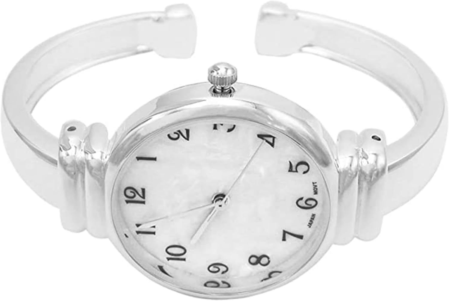 Rosemarie Collections Women's Mother of Pearl Metal Cuff Watch Fits Medium to Large Size Wrist (Silver) - Image 3