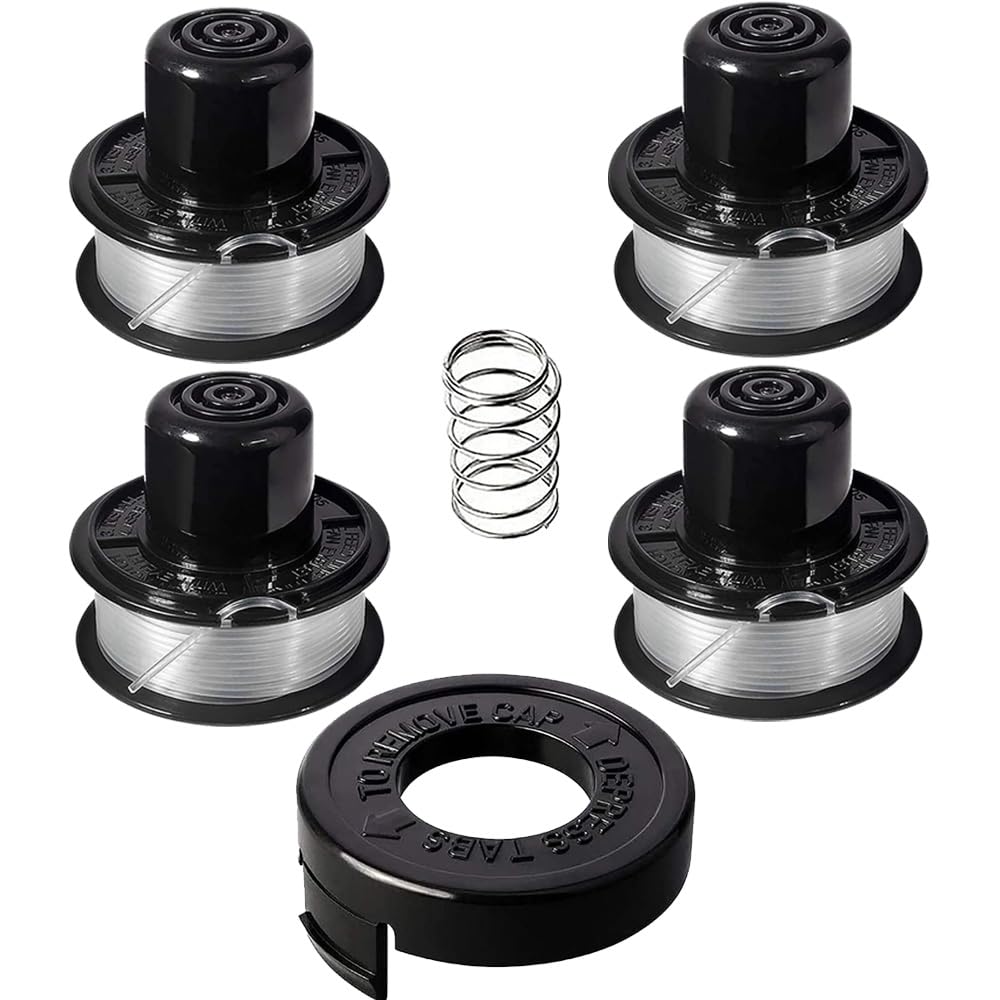 Trimmer Spool, Weed Wacker Spool Replacement Parts Compatible with Black+Decker Grass Trimmer GL250/GL310/GL360/GLC12/BDST36 – 4 Spools + 1 Cap + 1 Spring