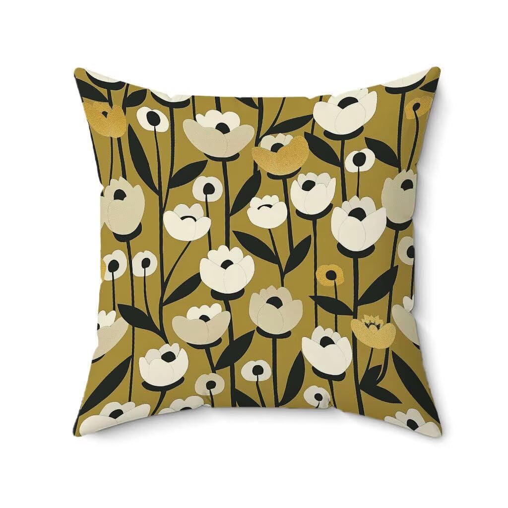 Poduszka outdoorowa 60 x 60 cm, zestaw 4 sztuk, żółte, Primavera, wodoodporna, len, na sofę, HD, dwustronny nadruk, poduszka dekoracyjna do użytku na zewnątrz, do ogrodu, na taras, krzesło, balkon