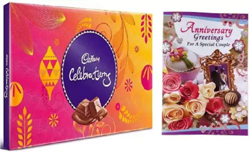 Cadbury Celebrations Gift Pack Chocolates with Beautiful Anniversary Greeting Card Combo (Cadbury Celebrations Chocolate Gift Pack -1, Anniversary Greeting Card - 1)