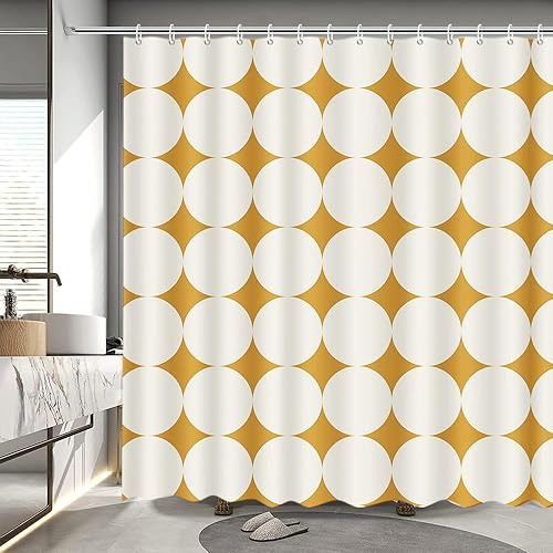 MEHOFOND Cortina de ducha de mediados de siglo, color amarillo, vintage, bohemio, para baño, moderna, abstracta, geométrica, retro, de los años 50,