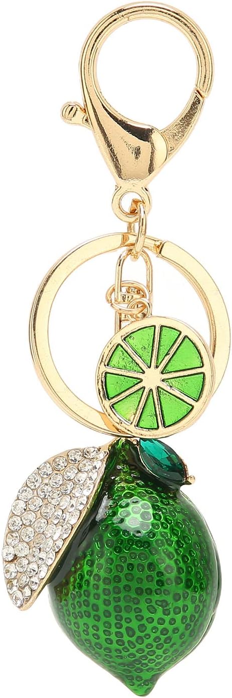 - Metal Cute Lemon Keychain, Quick Liberate Fruit Key Chains with Rhinestone, Multifunctional Little Lemon Keyring for Keys, Wallet, Backpack, Green