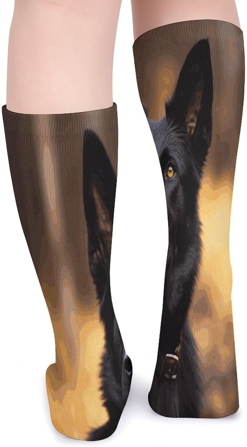 Black German Shepherd Dog Crew Socks Soft Thermal Socks | Socks for Men Women-Casual Wicking,High Stocking for Sports Running-Long Thin Tube Sports Breathable