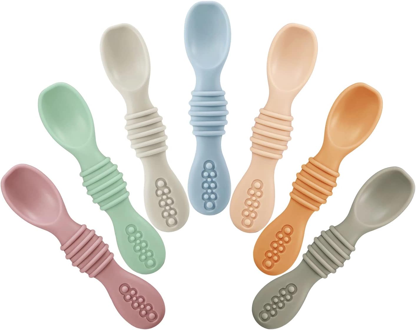 PandaEar 7 Pack Baby Led Weaning Spoons| Silicone Baby Spoons Self Feeding Utensils, Toddler Infant Feeding Spoon First Stage