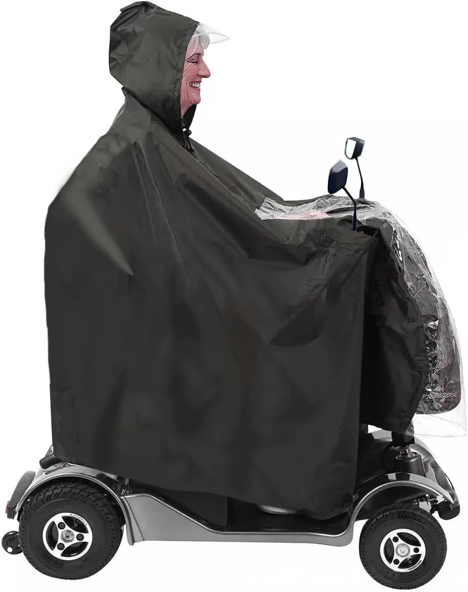 Elderly Four-Wheeled Electric Mobility Scooter Raincoat, Mobility Scooter rain Cover, rain and Snow Protection, with Rearview Mirror Opening(Black)