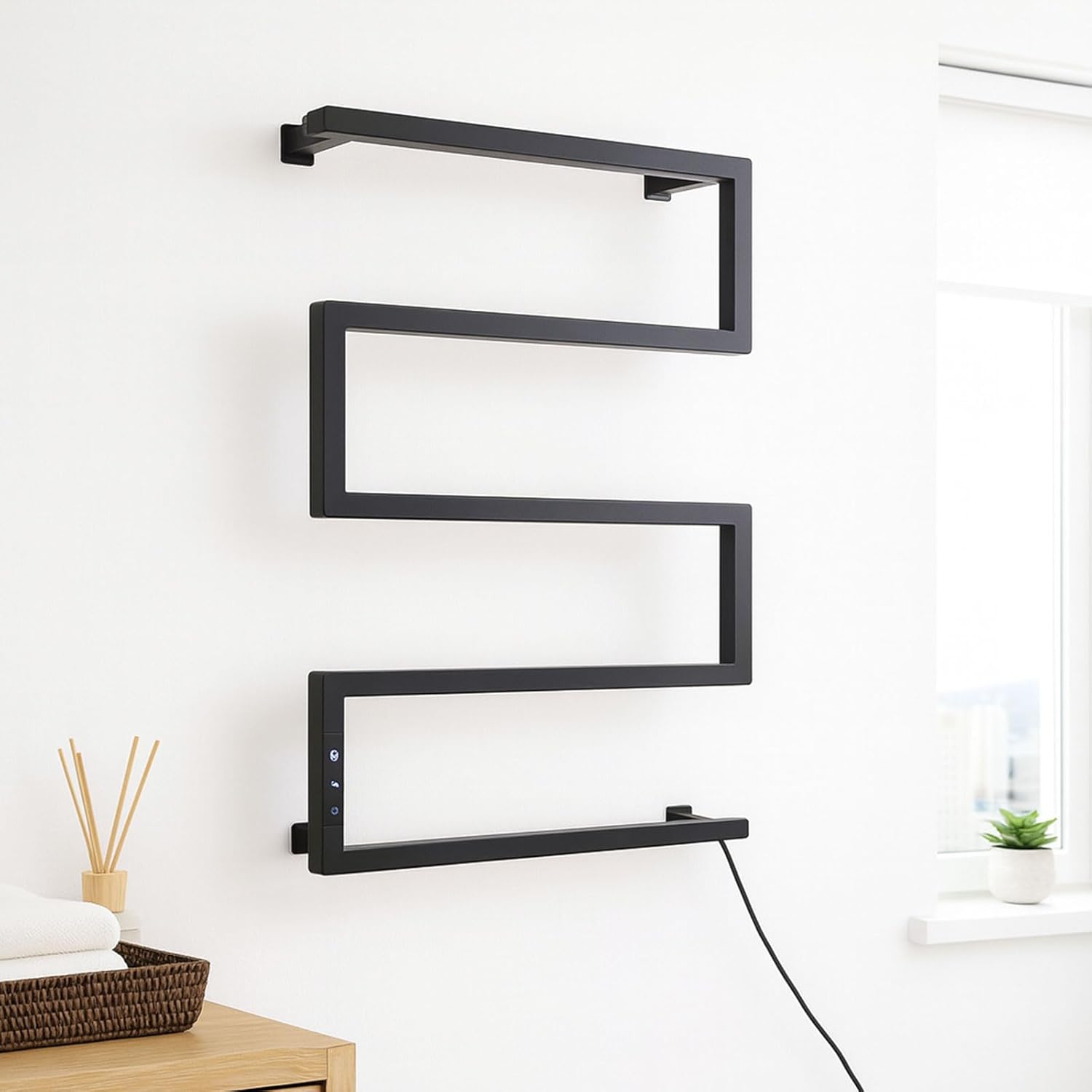 Black Electric Towel Warmer Rack, Wall Mounted Heated Towel Rack with T3 Touch Control, 0–24H Timer & 100–160°F Temperature, 304 Stainless Steel Bathroom Towel Dryer, 110V