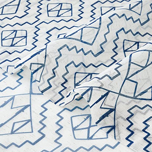 Ryb Home Sheer Linen Curtains 84 Inches Long - Light Filtering Privacy Window Treatment Boho Rustic Geometric Pattern Drapes For Living Room Bedroom Sliding Door, 2 Panels, Navy Blue #TOP7